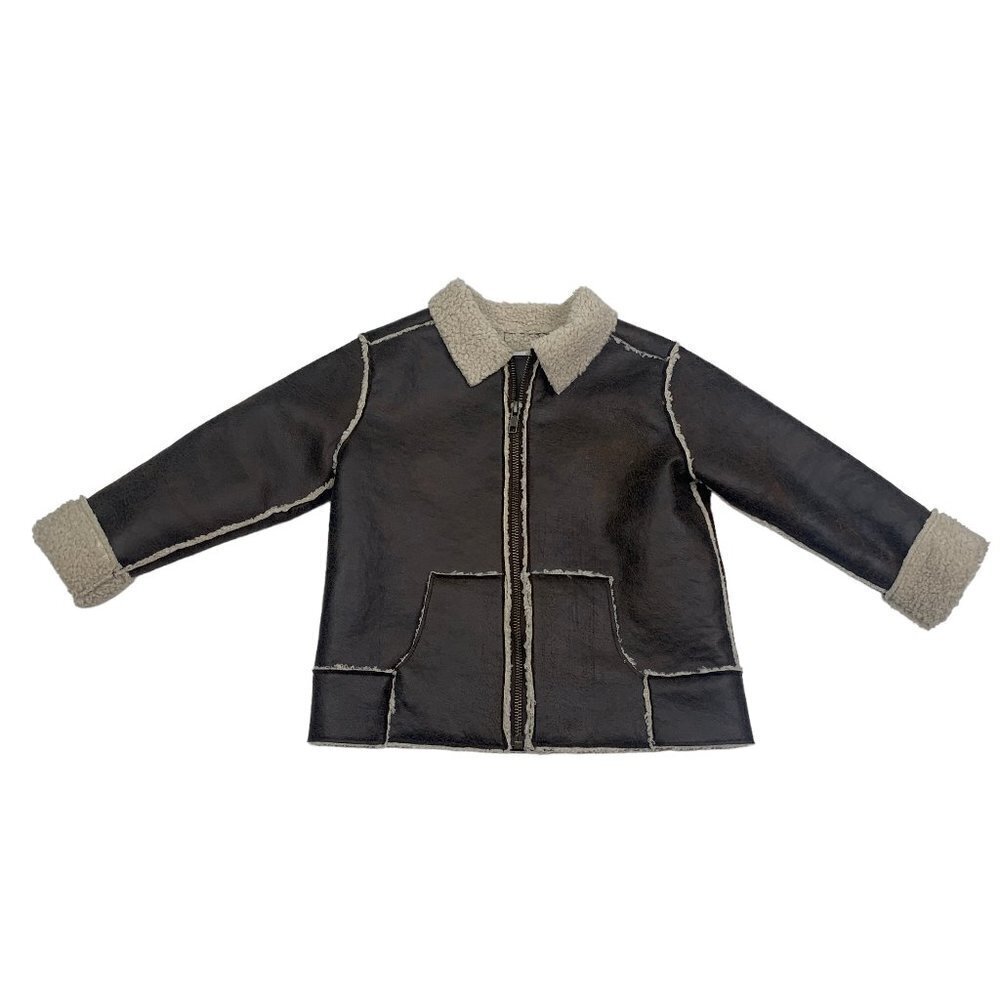 Janie and Jack Faux Leather Sherpa Trim Pilot Bomber Jacket Size 3-4